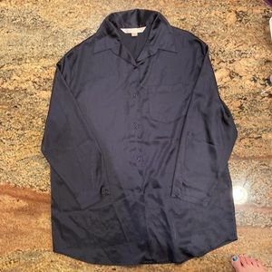 Victoria’s Secret navy silk like nightshirt with front buttons and pocket SIZE L
